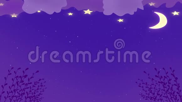夜空伴着一个月浮云和摇曳的植物在夜风中视频的预览图