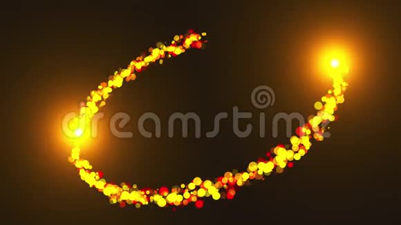 五颜六色的圆圈与闪闪发光的光和粒子计算机生成黑色背景上的纸屑戒指文学视频的预览图