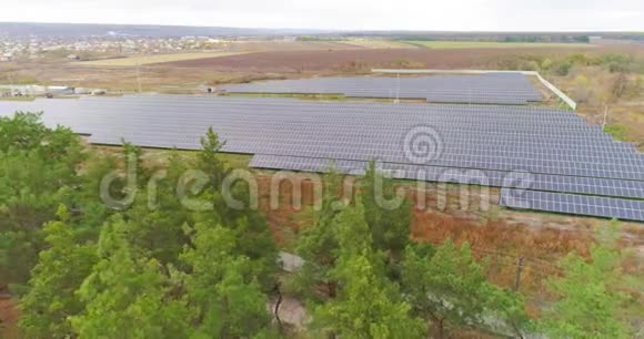 森林附近的太阳能农场森林附近的一个大型太阳能站视频的预览图