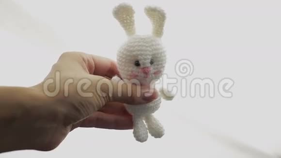 展示玩具兔子的雌性手视频的预览图