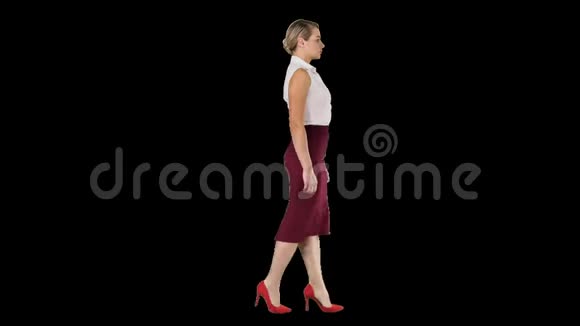 美丽的年轻商务女性穿着正式行走阿尔法频道视频的预览图