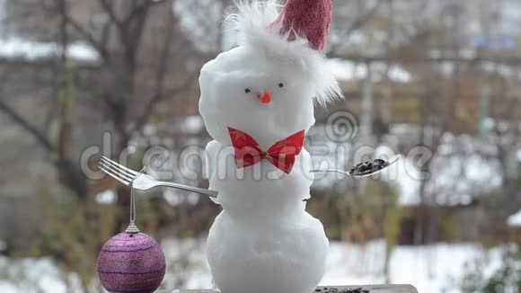 雪人第一场雪打扮成圣诞节的样子视频的预览图