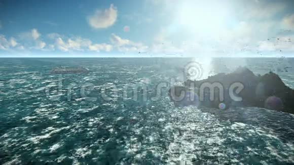 游船航行相机飞越孤岛海鸥飞行包括声音视频的预览图