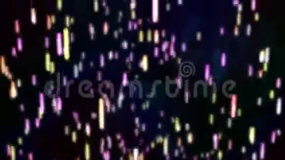霓虹灯雨落粒子在黑暗背景下发光彩虹颜色4K无缝环运动背景动画视频的预览图