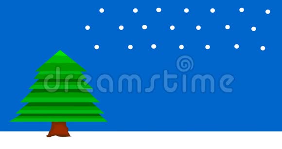 蓝色背景上的云杉下雪的天气雪花落在道格拉斯冷杉上视频的预览图