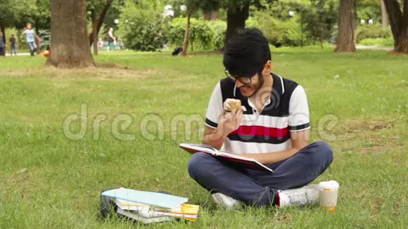 亚洲学生男子在公园学习视频的预览图