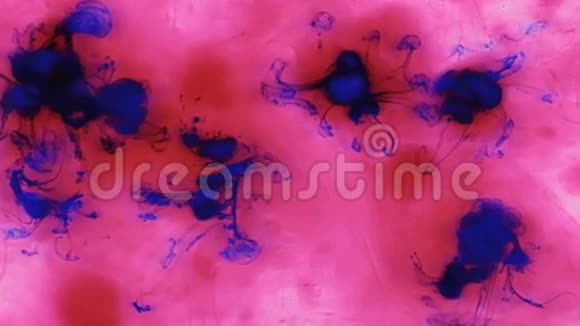 美丽多彩的墨在水中墨在滴将蓝色墨水滴在红色油漆中近似视频的预览图