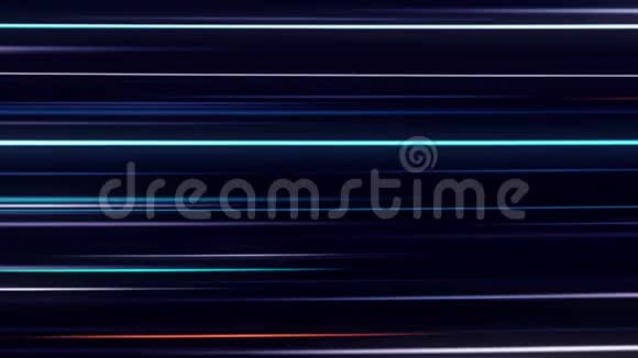 霓虹灯线在黑色背景上移动动画水平亮线像小故障一样闪烁屏幕故障视频的预览图