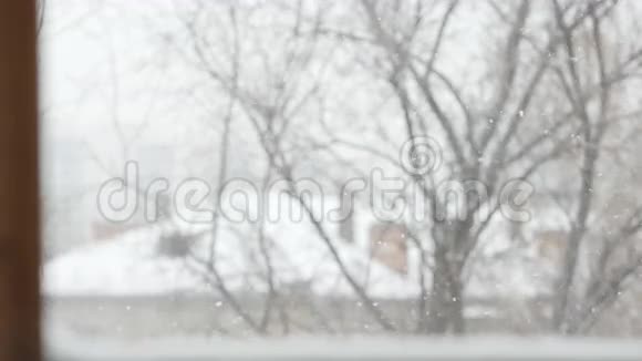 雪冬季降雪从窗户看视频的预览图