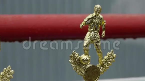 足球运动员的金奖杯小雕像比赛奖励视频的预览图