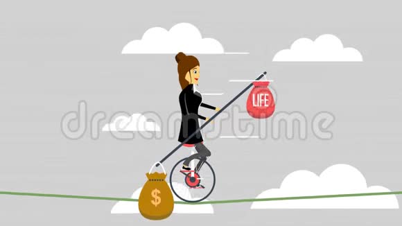 商务女性在金钱和生活之间的平衡上着绳子视频的预览图