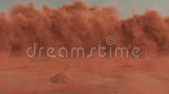 沙漠中的沙尘暴一个带有红色沙子的三维动画视频的预览图
