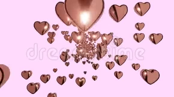 3D无限环心飞在粉红色的背景上对女性母亲情人节生日祝福的爱的象征视频的预览图