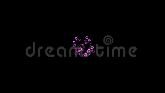 抽象霓虹紫环在黑暗中运动背景动画美丽的小圆框摇曳飞舞视频的预览图