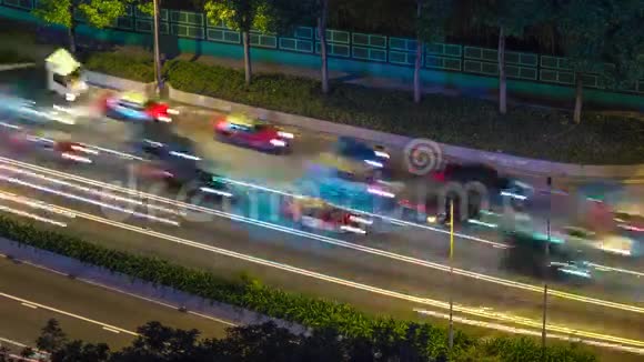 夜光香港交通街路天台全景4k时间流逝中国视频的预览图