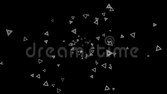 在黑色的抽象环境中漂浮的无数白色霓虹灯三角形的抽象集群动画计算机视频的预览图