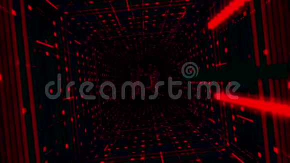 美丽的抽象红色方形隧道光线在黑色背景上快速移动无缝环路动画移动视频的预览图