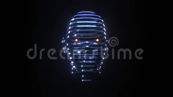 人类的头部由金属有趣的丝带抽象在黑色隔离3D渲染ard设计未来风格视频的预览图