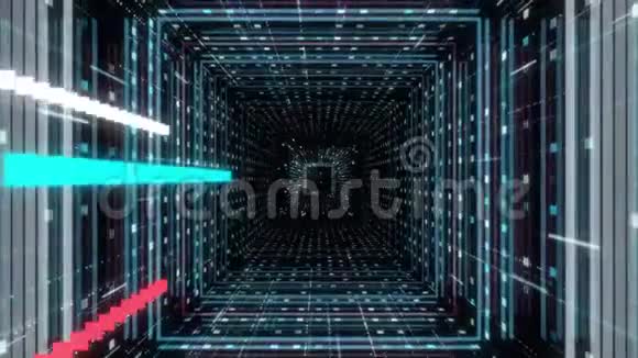 彩色未来动画的科幻无尽隧道上的黑色背景动画催眠抽象动画视频的预览图