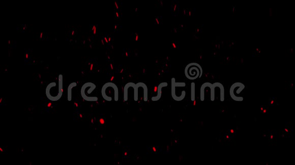 红色温暖的燃烧火花在黑色背景的空气中升起动画主题的美丽抽象背景视频的预览图