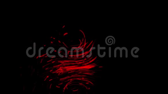 令人惊叹的红色溪流狭窄的短线在黑色背景上慢慢流动无缝的循环动画抽象运动视频的预览图