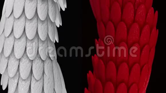 抽象的白色和红色的宽管被闪亮的鸟羽毛覆盖无缝的环动画发光的椭圆形视频的预览图