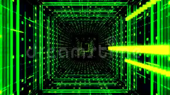 绿色科幻隧道抽象未来主义技术概念动画3D黑色穿越网络空间的旅程视频的预览图