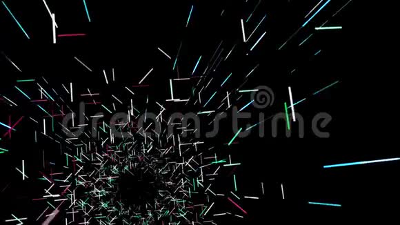 移动笔画3D隧道动画一部分美丽的网络隧道的断线和笔画移动在黑色视频的预览图