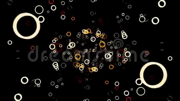许多小彩色圆圈出现在黑暗的背景上移动缓慢无缝的循环动画美丽的黄色和视频的预览图
