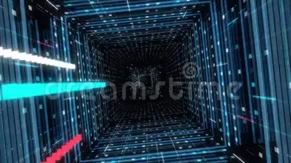 飞行通过一个抽象的彩色虫洞隧道在黑色的背景无缝的循环动画跳出超空间视频的预览图