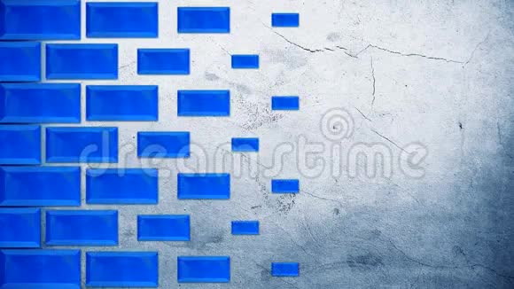 背景上白色和蓝色混凝土墙前出现抽象平行排列的蓝色砖块动画视频的预览图