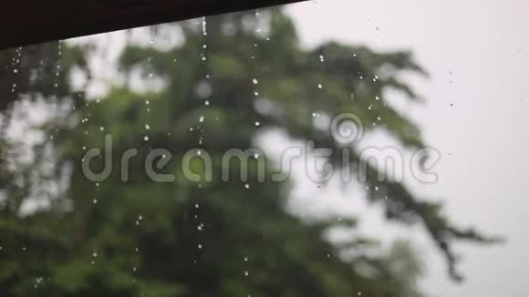 在苏梅岛暴雨期间雨水从屋顶落下泰国1920x1080视频的预览图
