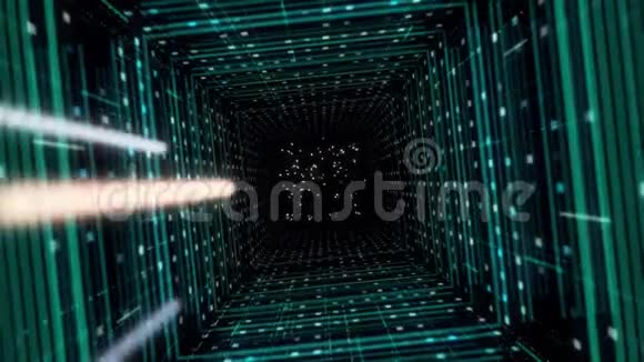 抽象创意宇宙背景超跃进入另一个星系通过绿色隧道动画光速视频的预览图