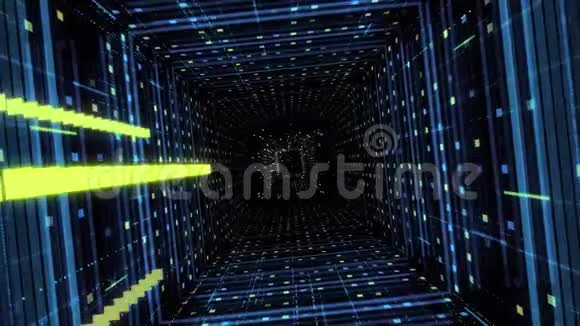 带有霓虹灯条纹的网络广场隧道动画霓虹灯穿隧道潜入网络空间的催眠效应视频的预览图