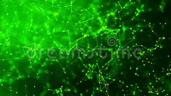 黑色背景上绿色连接框架的美丽背景无缝循环动画霓虹闪烁的绿色线条视频的预览图
