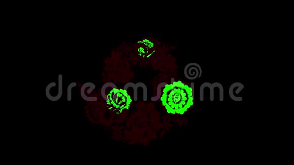 黑色背景上呈现的抽象观赏数字绿色花型动画老式装饰元素视频的预览图
