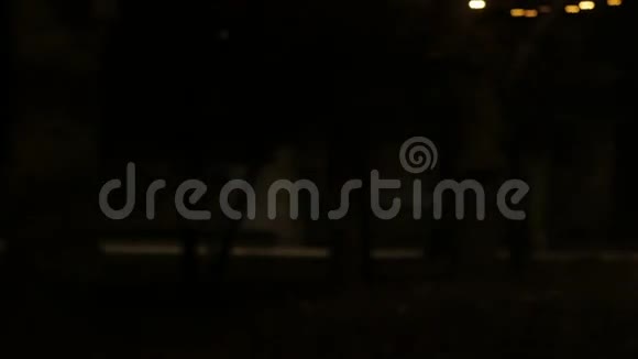 年轻美丽的少女在城市微笑的夜晚散步4UHDK视频的预览图