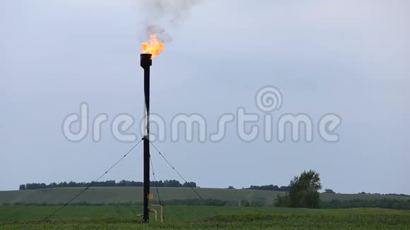 气炬在油田上燃烧燃烧的相关天然气视频的预览图