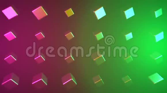 旋转立方体在彩色背景上反射光线动画具有反射面的多色光滑立方体视频的预览图