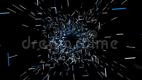 断线的未来式隧道动画黑色背景上美丽的几何线条和笔画网络隧道视频的预览图