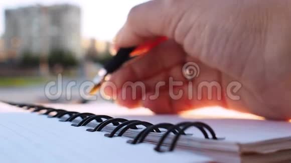 女人写日记户外特写视频的预览图