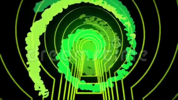 摘要键孔和动环与旋转螺旋在屏幕中心无缝环动画绿色视频的预览图