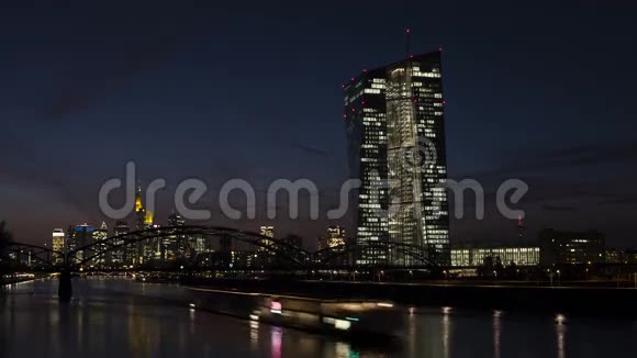 EZB欧洲中央银行法兰克福和美因河时间流逝视频的预览图
