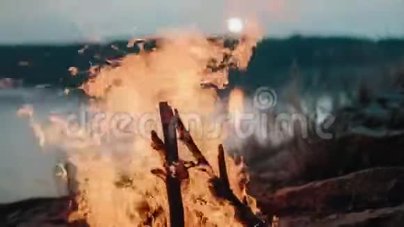 篝火在日落时熊熊燃烧视频的预览图
