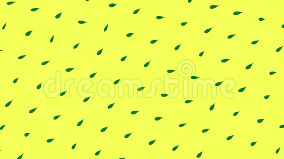 无缝循环动画动画抽象的彩色小绿叶在黄色上旋转和向上移动的图案视频的预览图