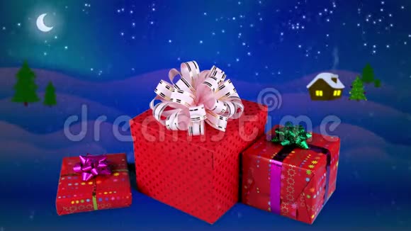 可爱的白兔打开红色礼盒圣诞节视频的预览图