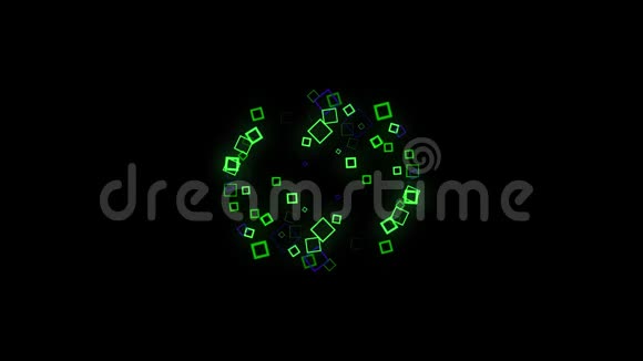 黑色背景下立方的未来主义背景动画利用催眠矩阵效应展开霓虹灯方框视频的预览图