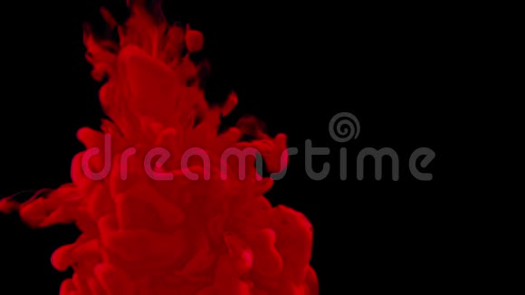 抽象的红墨水溅在黑色背景的水中视频的预览图