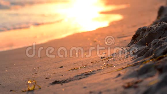 日落时沙滩上的波浪视频的预览图