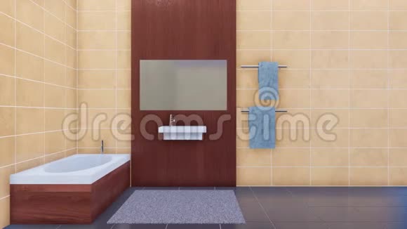浴室内部为仿造空间米黄色瓷砖墙面视频的预览图